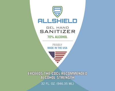 946.35mL gel front - 22532 AllShield Hand Sanitizer 32 oz. 4.5 x 3.5 Front